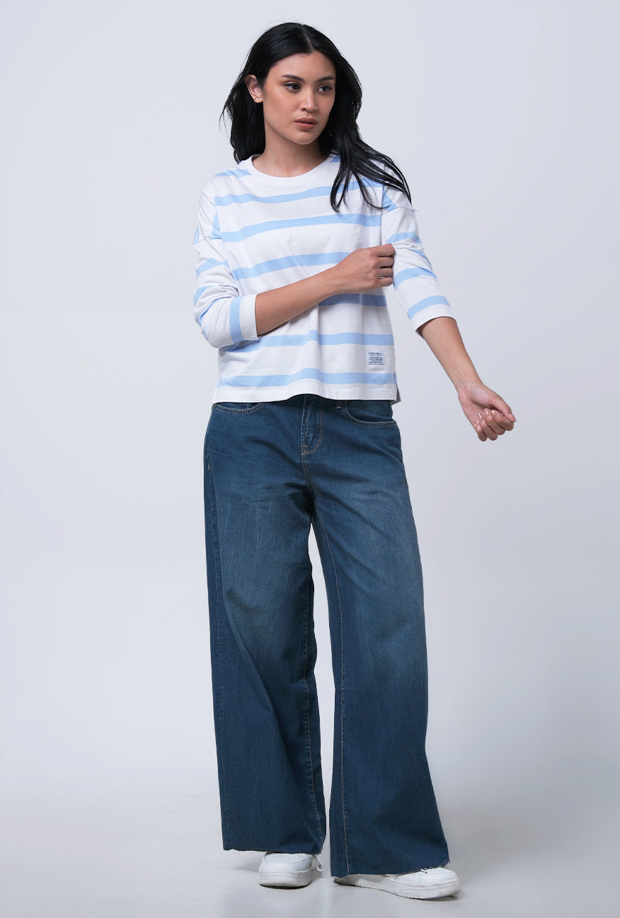 T-Shirt Lengan Panjang Godiva Blue White Stripe