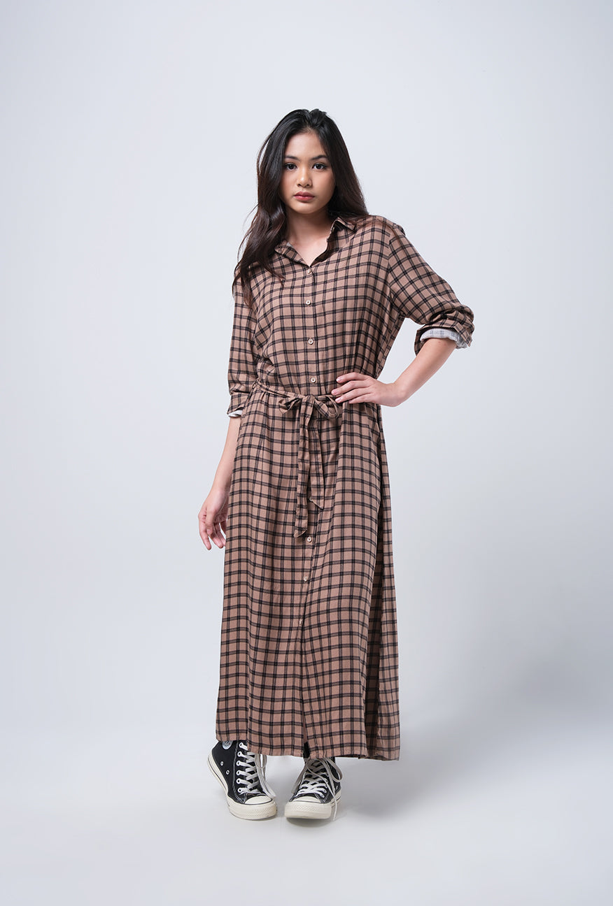 Dress Lengan Panjang Kavita Brown Black