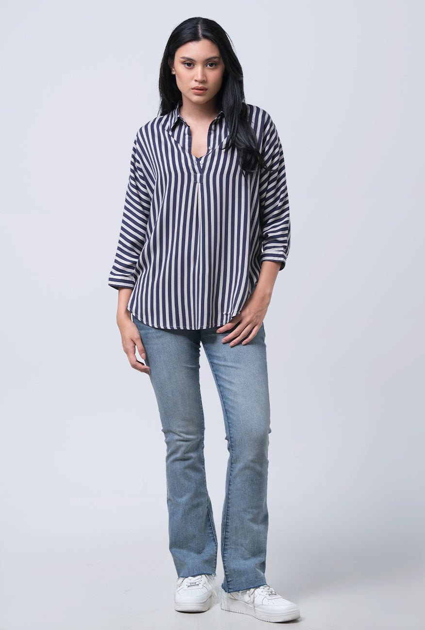 Kemeja Lengan Panjang Nylah Navy Grey Shirt