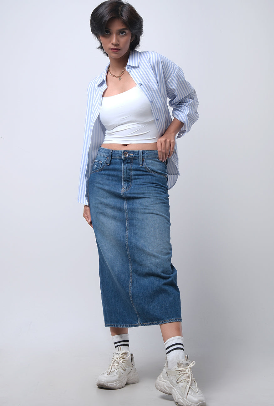 Rok Midi Denim Jenaira Light Blue