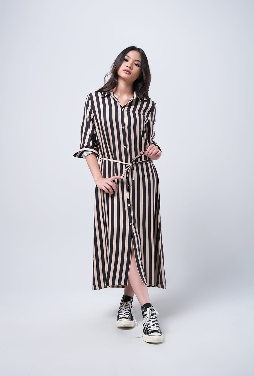 Dress Lengan Panjang Gempita Khaki Black