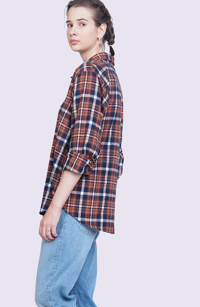 Kemeja Flanel Selly Orange Navy
