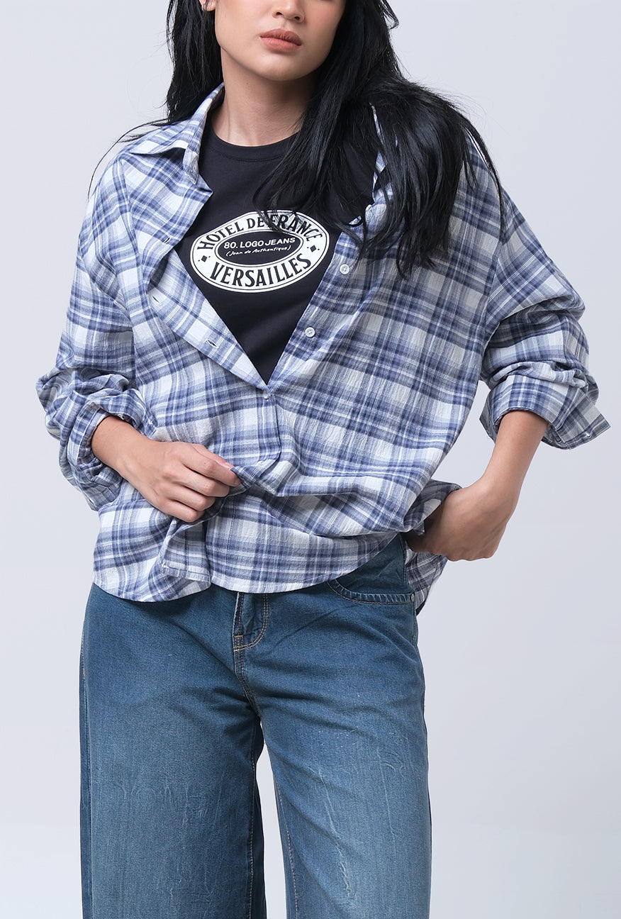 Kemeja Lengan Panjang Berdie Blue White