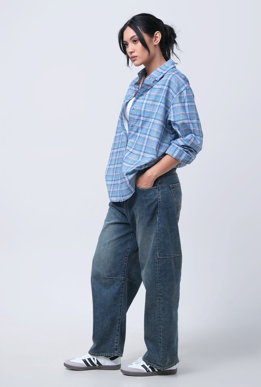 Kemeja Lengan Panjang Tabitha Blue Pink