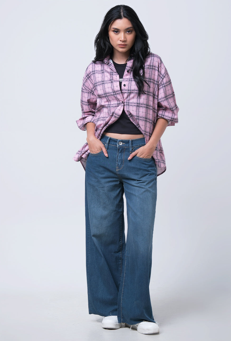 Kemeja Lengan Panjang Alanza Pink Black