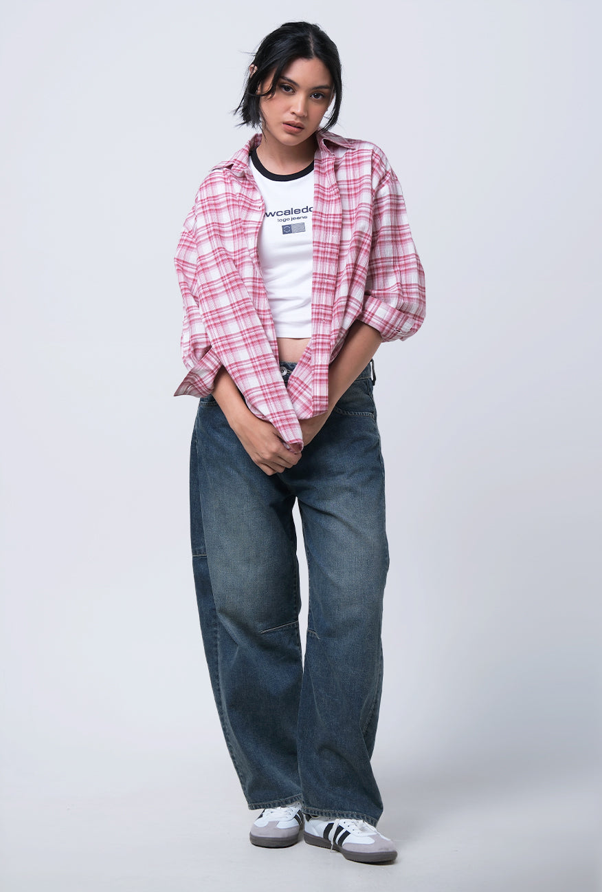 Kemeja Lengan Panjang Caprina Red White