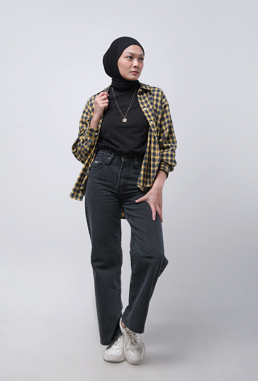 Kemeja Flanel Stacia Navy Yellow