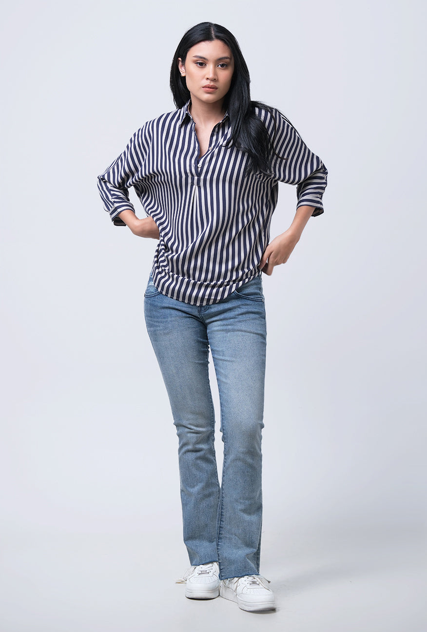 Kemeja Lengan Panjang Nylah Navy Grey Shirt