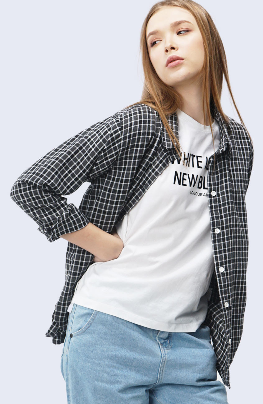 Kemeja Flanel Meyra Grey Black