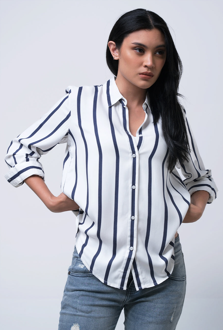 Kemeja Lengan Panjang Lana Offwhite Navy