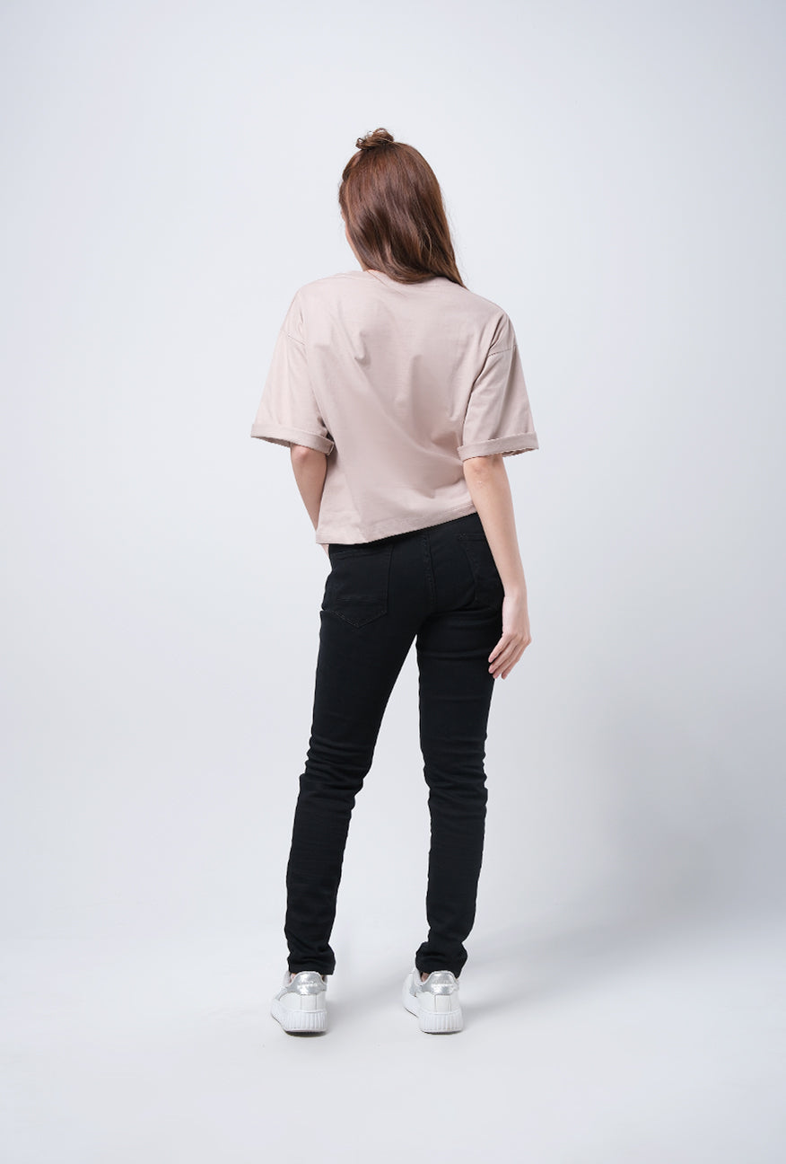 T-Shirt Crop Lengan Pendek Lilly Khaki