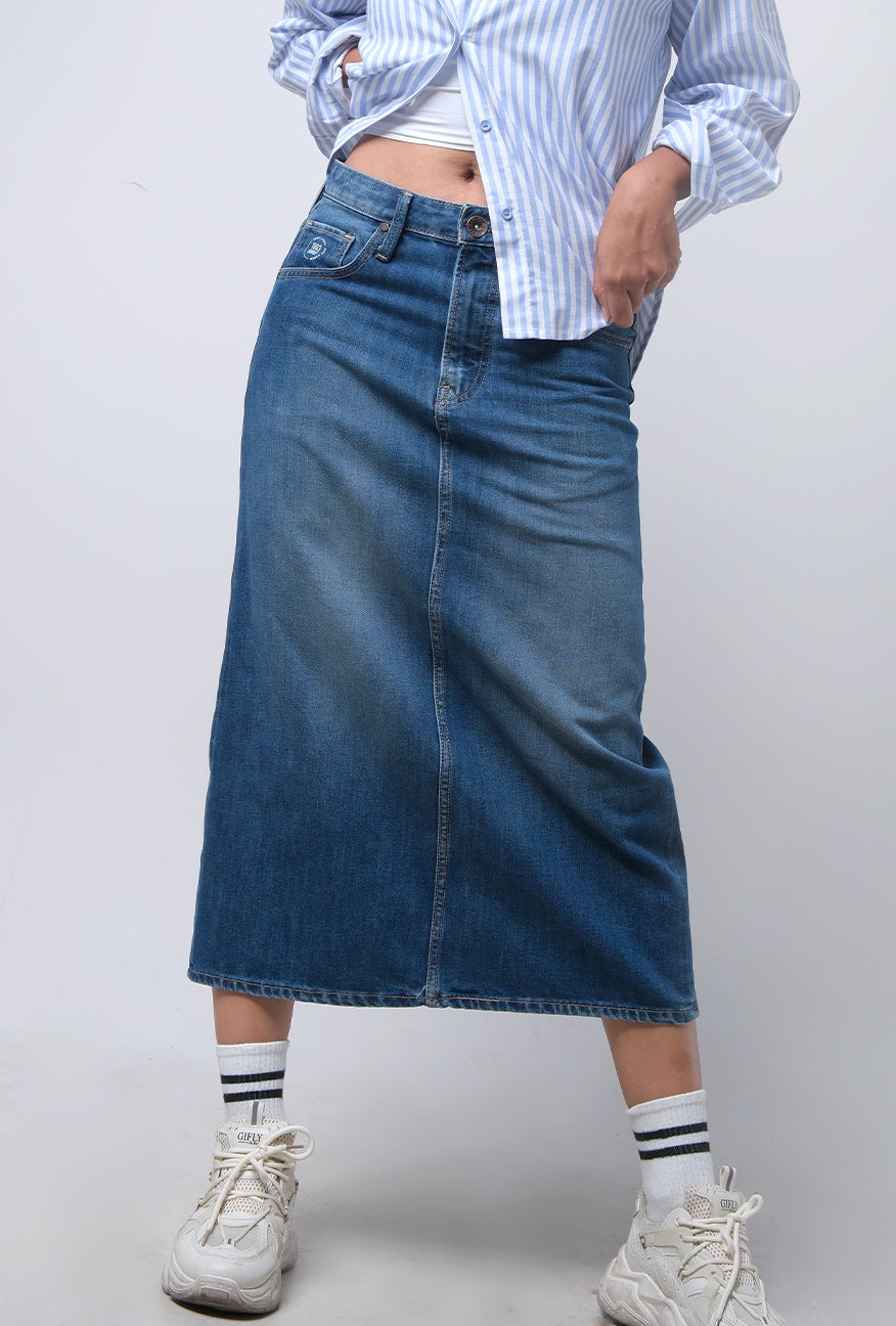 Rok Midi Denim Jenaira Light Blue