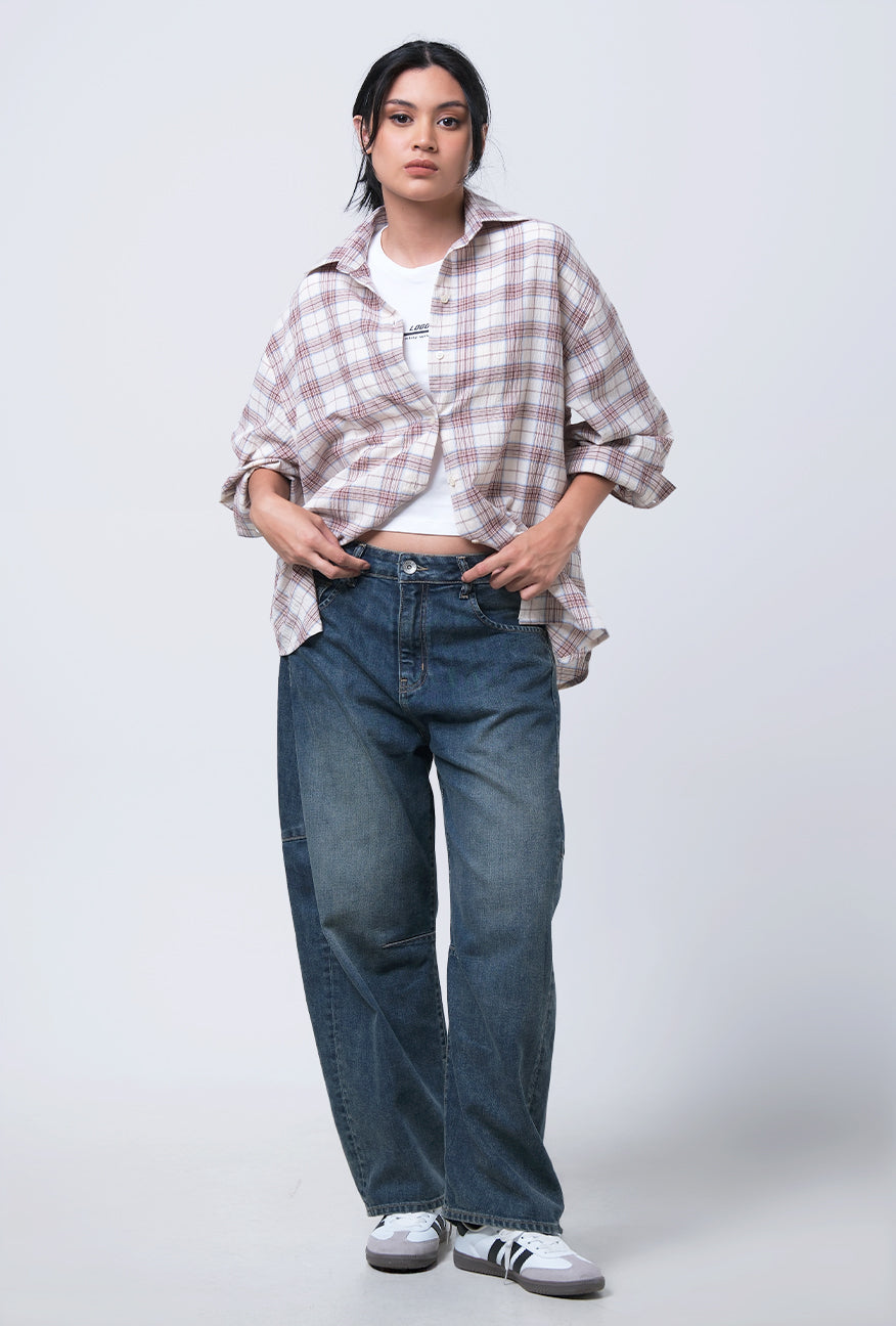 Kemeja Lengan Panjang Ailany Cream Brown