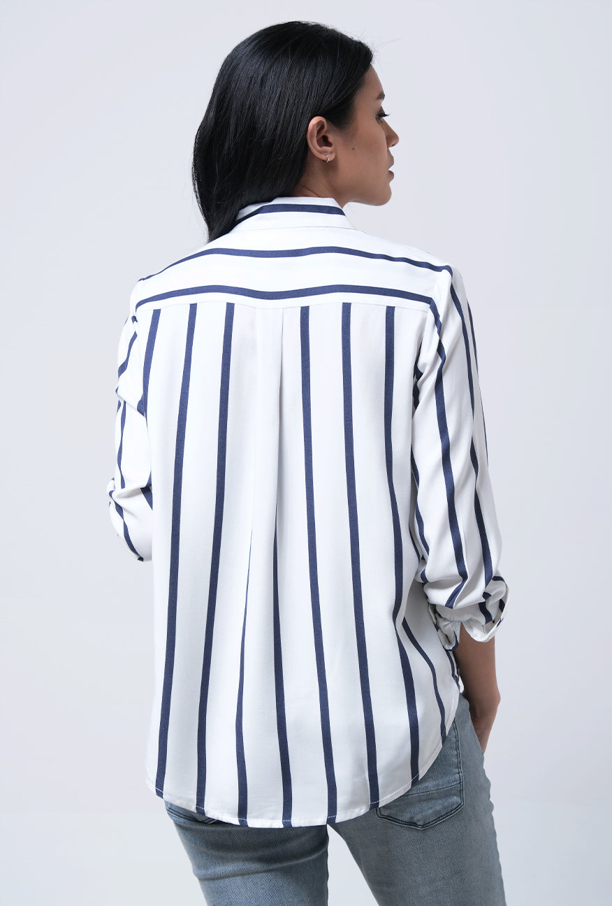 Kemeja Lengan Panjang Lana Offwhite Navy