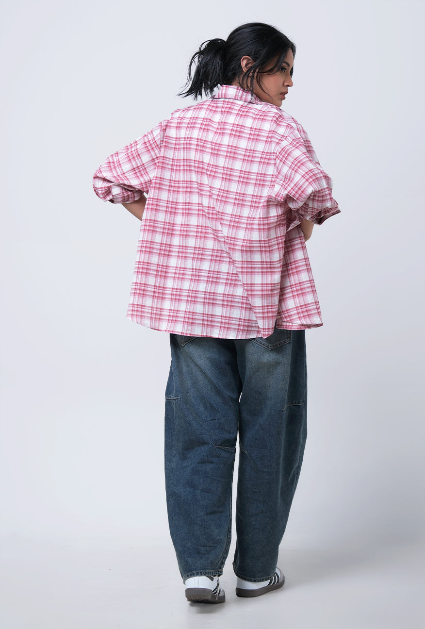 Kemeja Lengan Panjang Caprina Red White