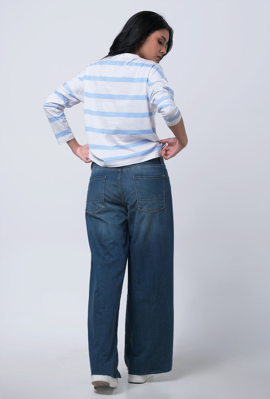 T-Shirt Lengan Panjang Godiva Blue White Stripe