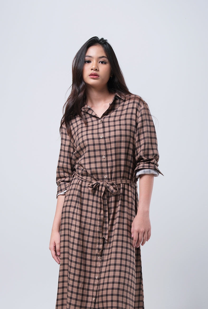 Dress Lengan Panjang Kavita Brown Black