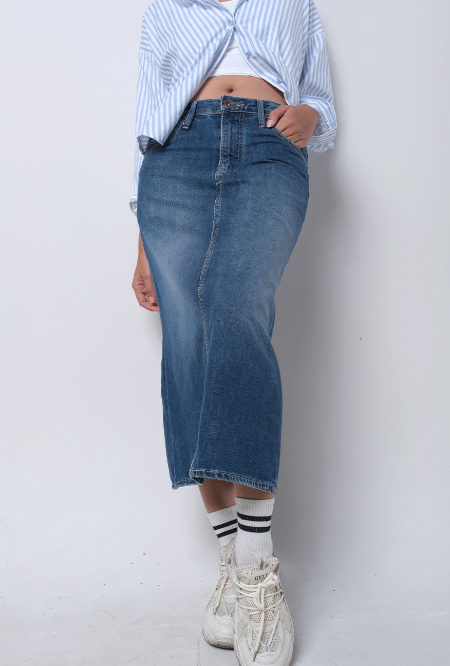 Rok Midi Denim Jenaira Light Blue