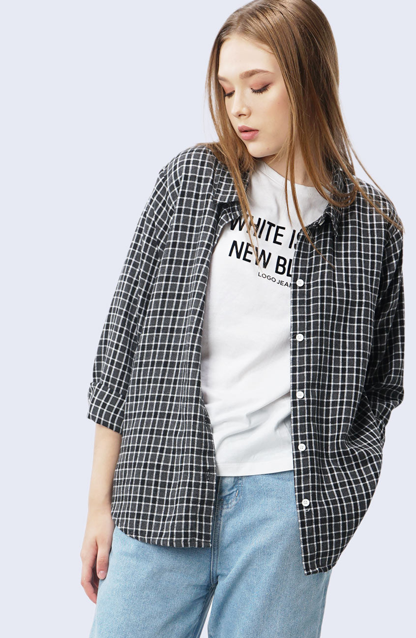 Kemeja Flanel Meyra Grey Black