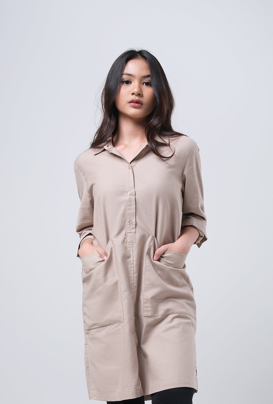 Dress Lengan Panjang Estella Khaki
