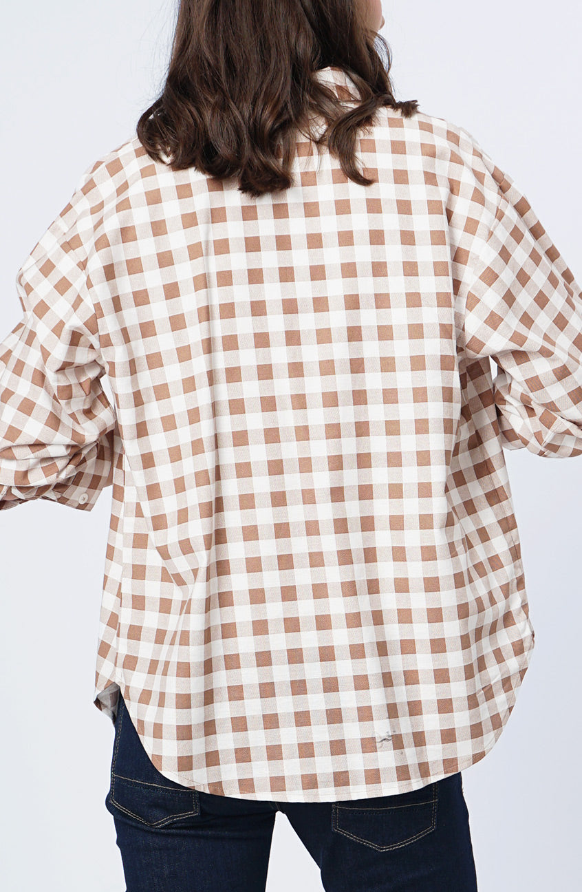 Kemeja Lengan Panjang Chary White Brown