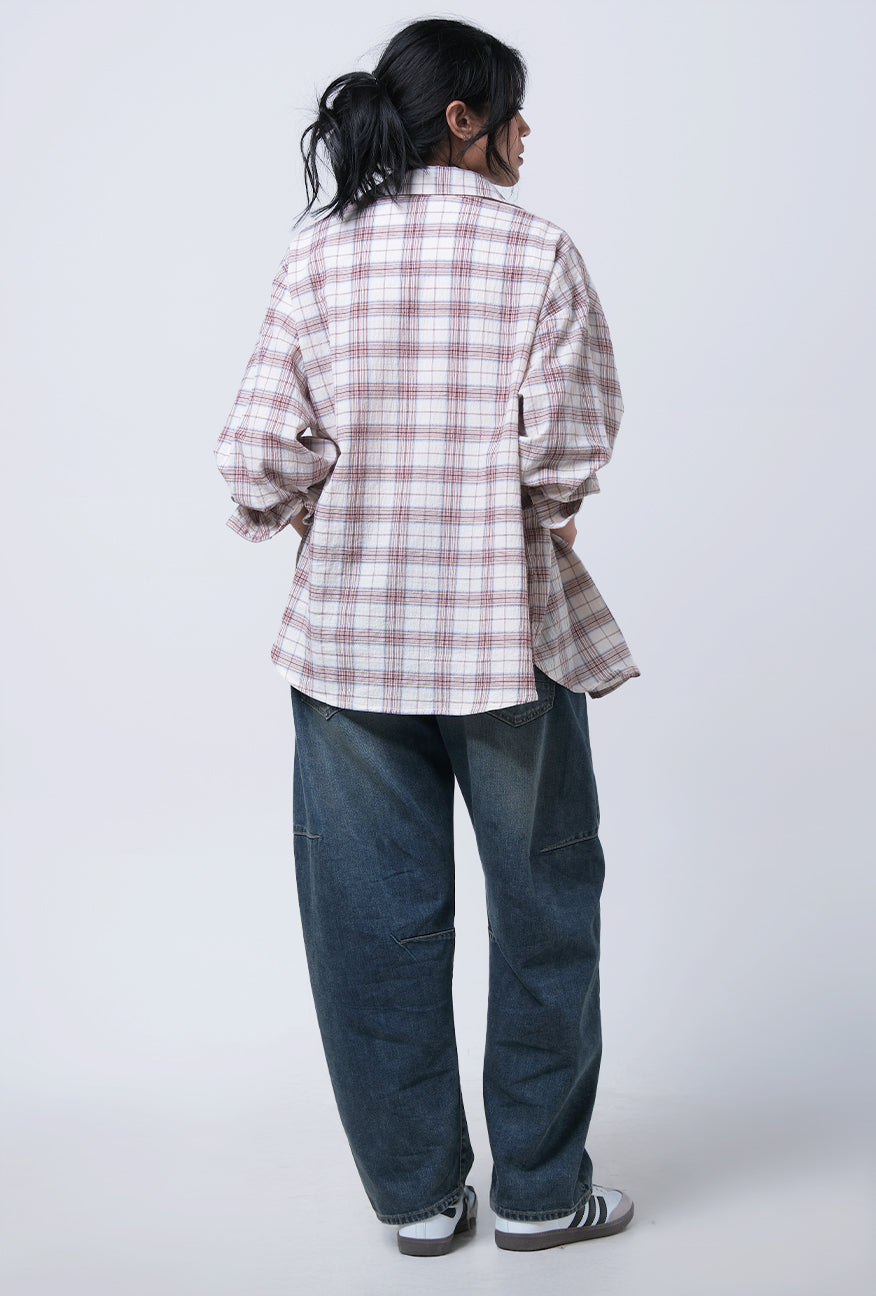 Kemeja Lengan Panjang Ailany Cream Brown