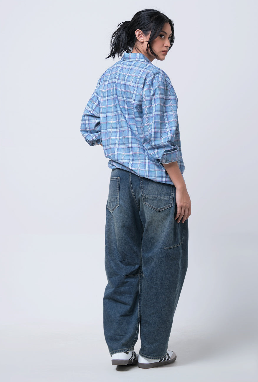 Kemeja Lengan Panjang Tabitha Blue Pink