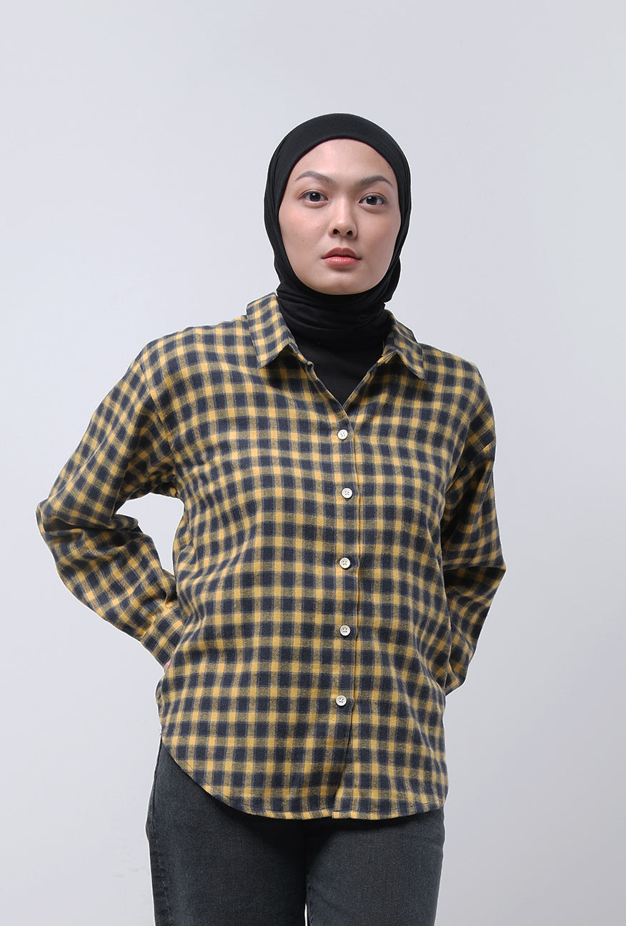 Kemeja Flanel Stacia Navy Yellow