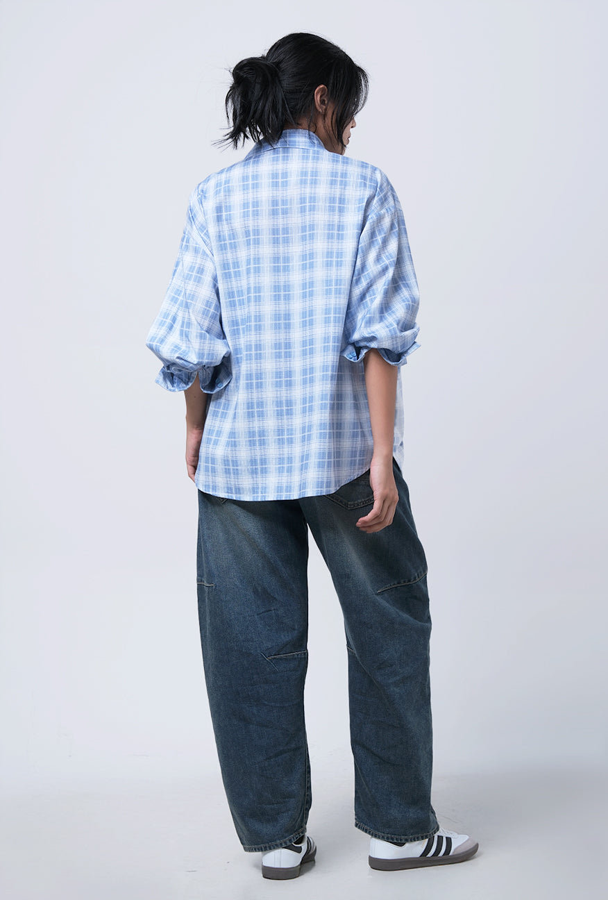 Kemeja Lengan Panjang Thinesa Blue White