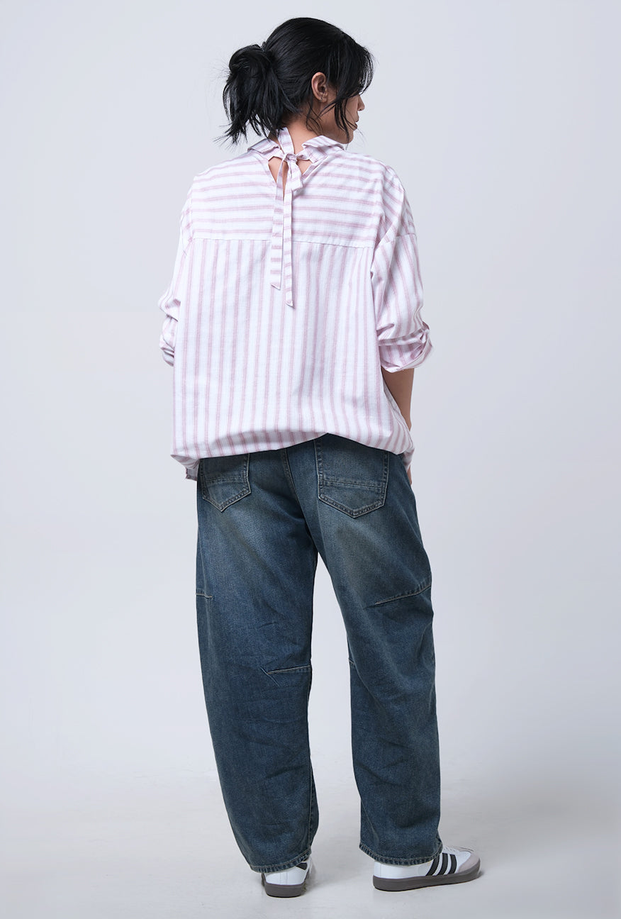 Kemeja Lengan Panjang Pinka Pink White