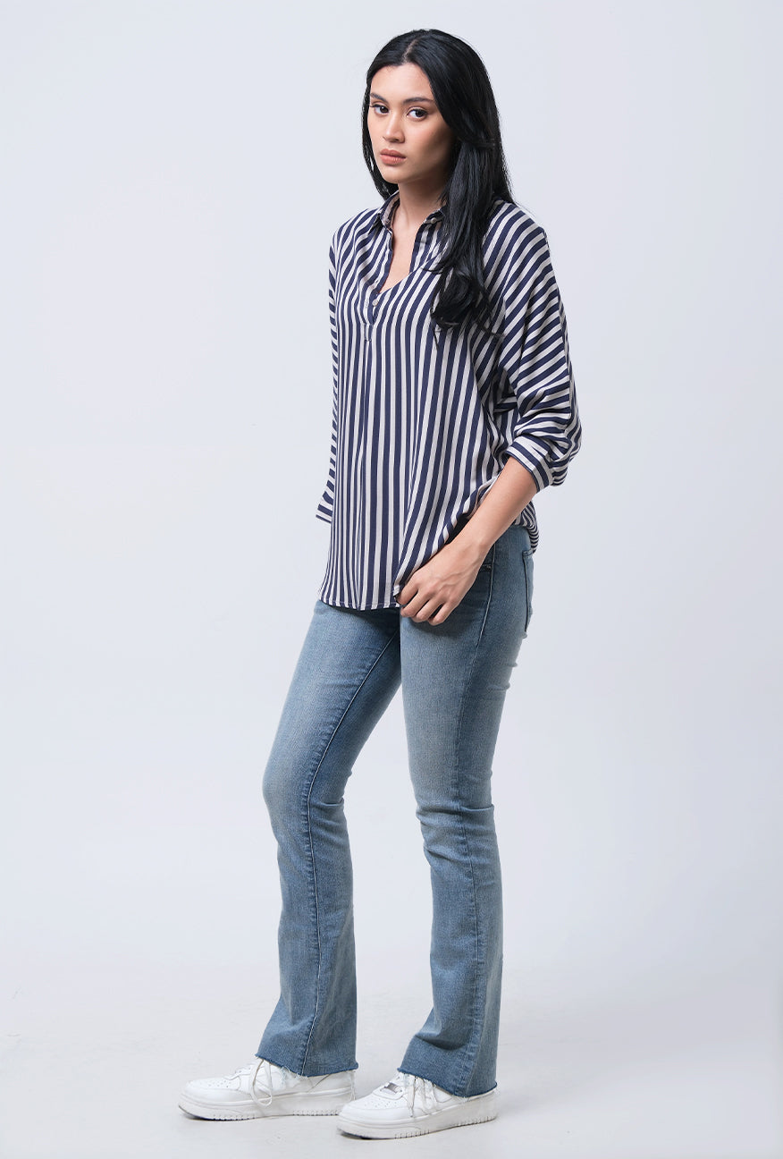 Kemeja Lengan Panjang Nylah Navy Grey Shirt