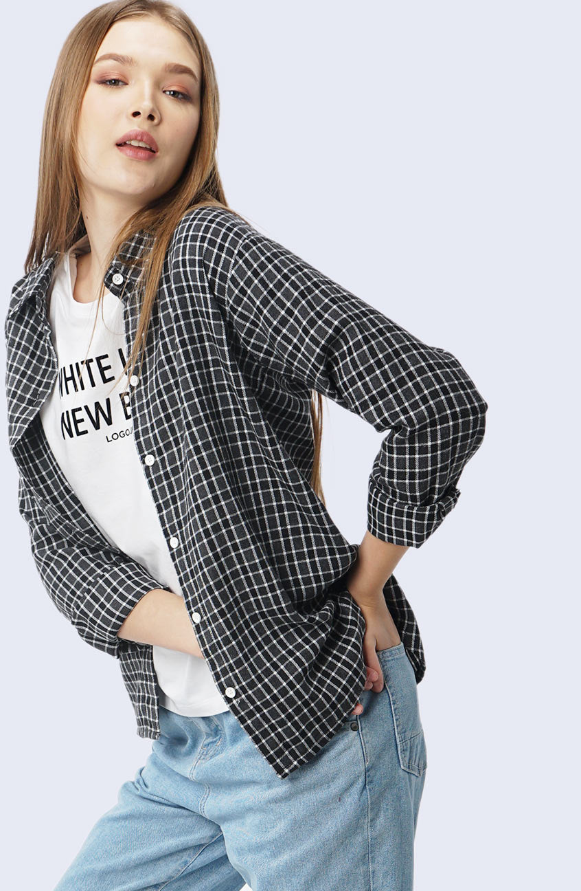 Kemeja Flanel Meyra Grey Black