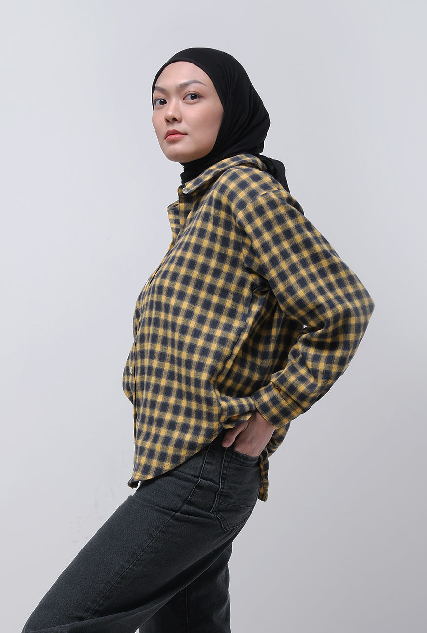 Kemeja Flanel Stacia Navy Yellow