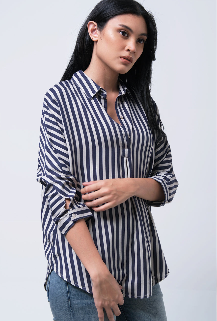 Kemeja Lengan Panjang Nylah Navy Grey Shirt