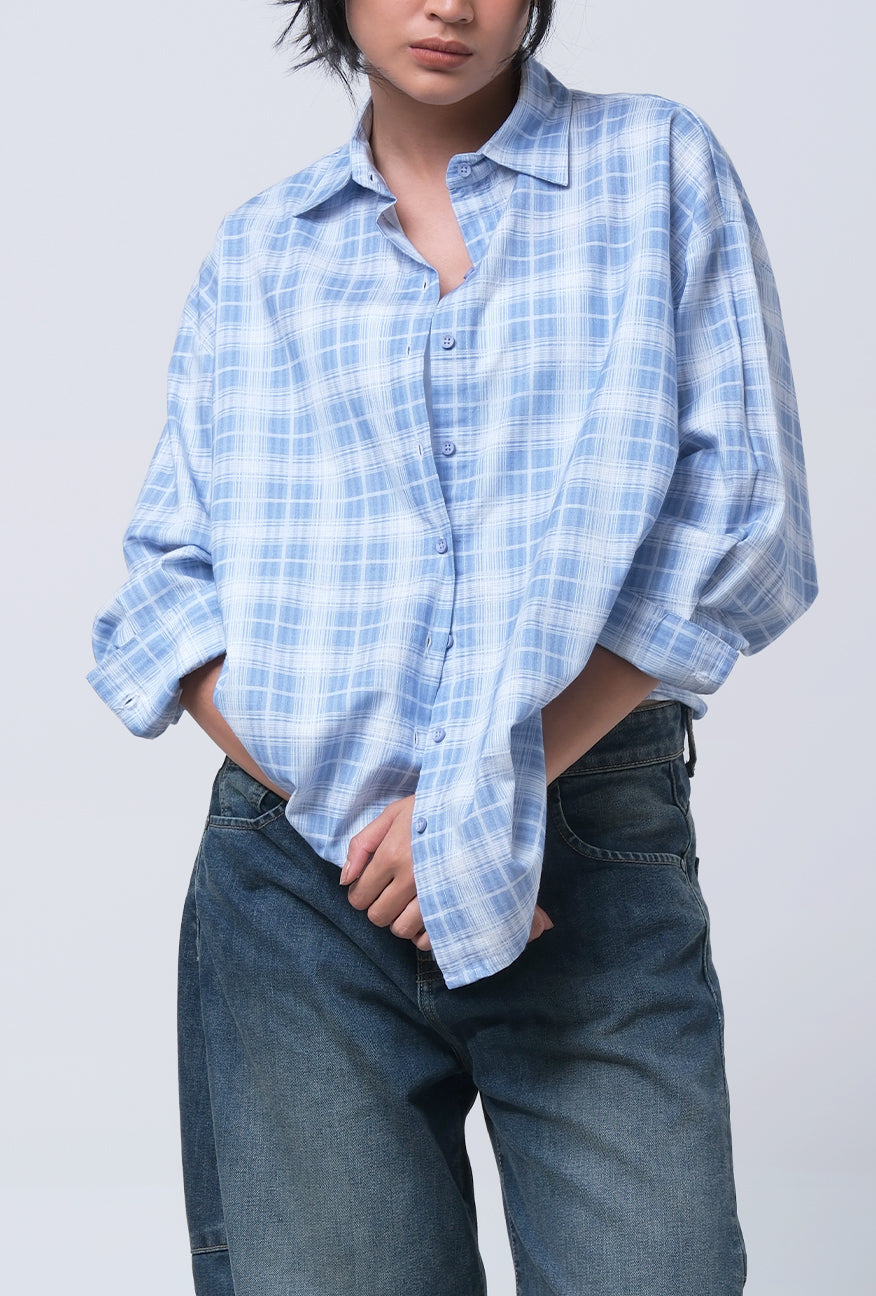 Kemeja Lengan Panjang Thinesa Blue White