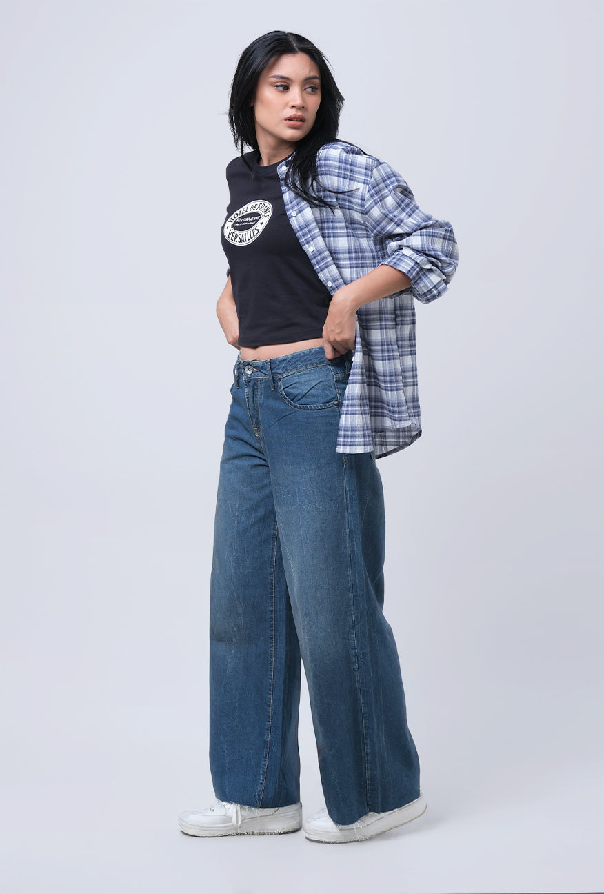 Kemeja Lengan Panjang Berdie Blue White