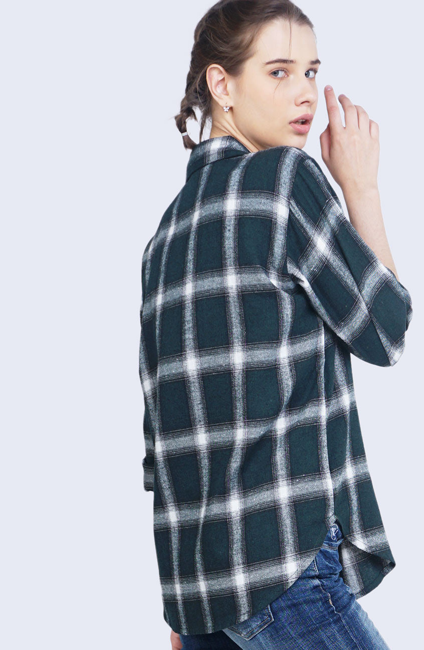Kemeja Flanel Devi Green Offwhite