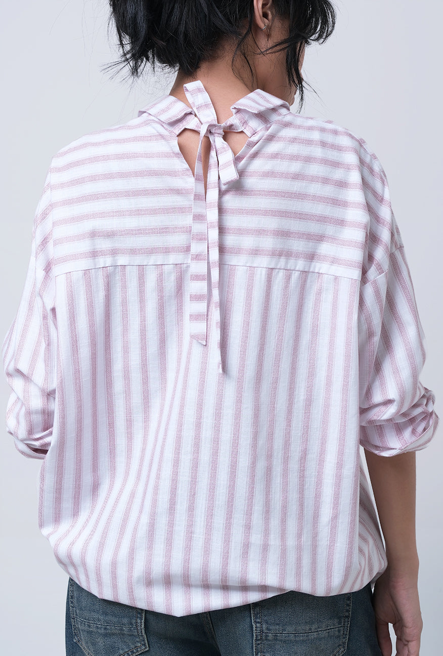 Kemeja Lengan Panjang Pinka Pink White