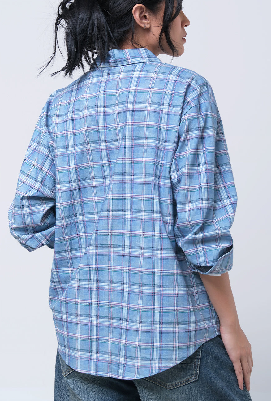 Kemeja Lengan Panjang Tabitha Blue Pink