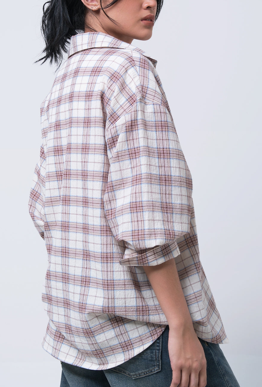 Kemeja Lengan Panjang Ailany Cream Brown