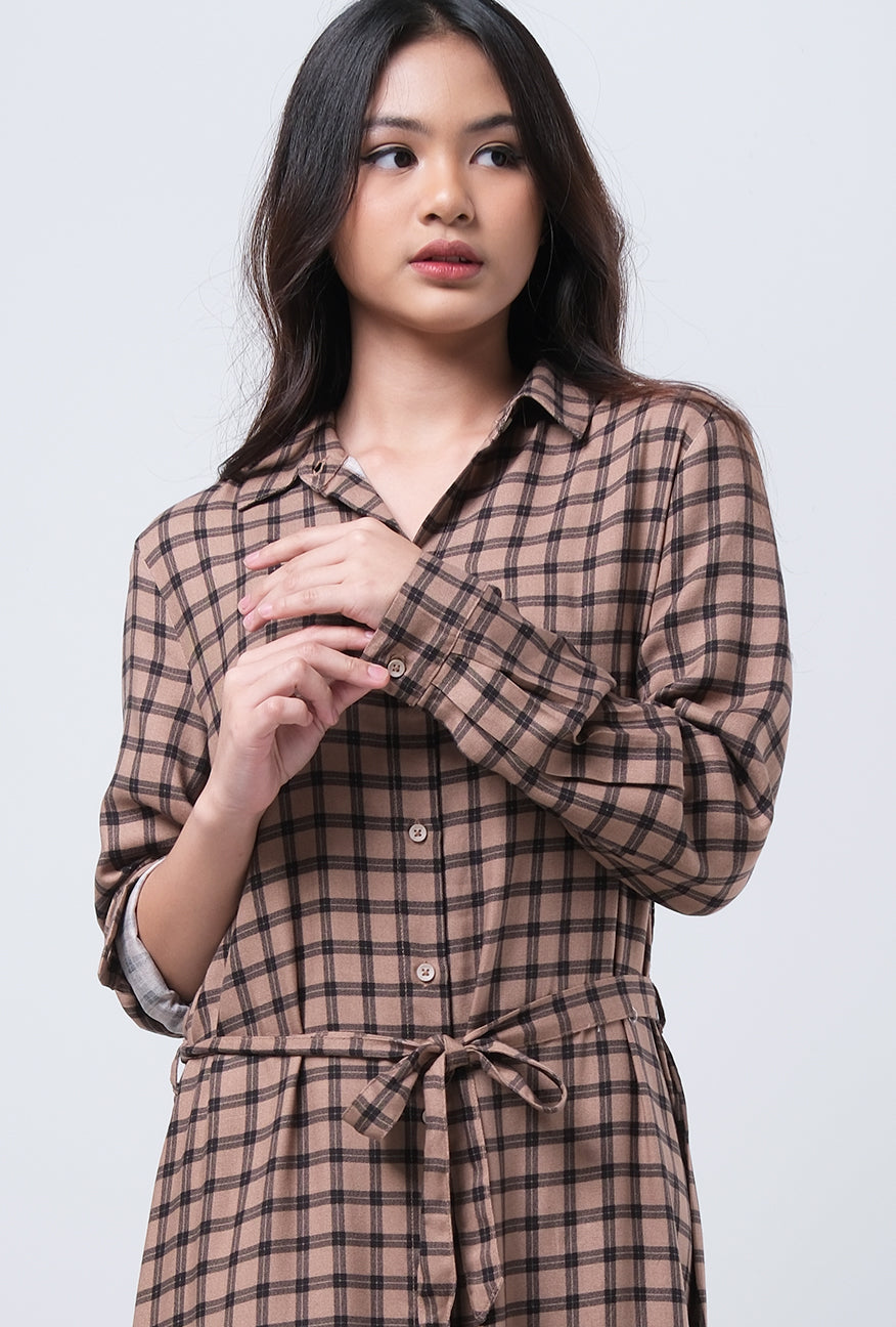 Dress Lengan Panjang Kavita Brown Black