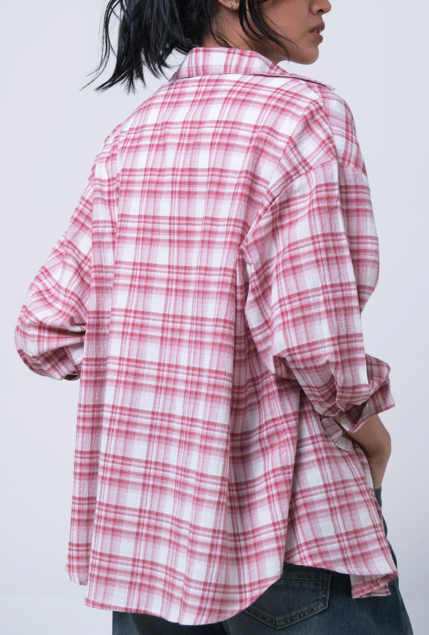 Kemeja Lengan Panjang Caprina Red White