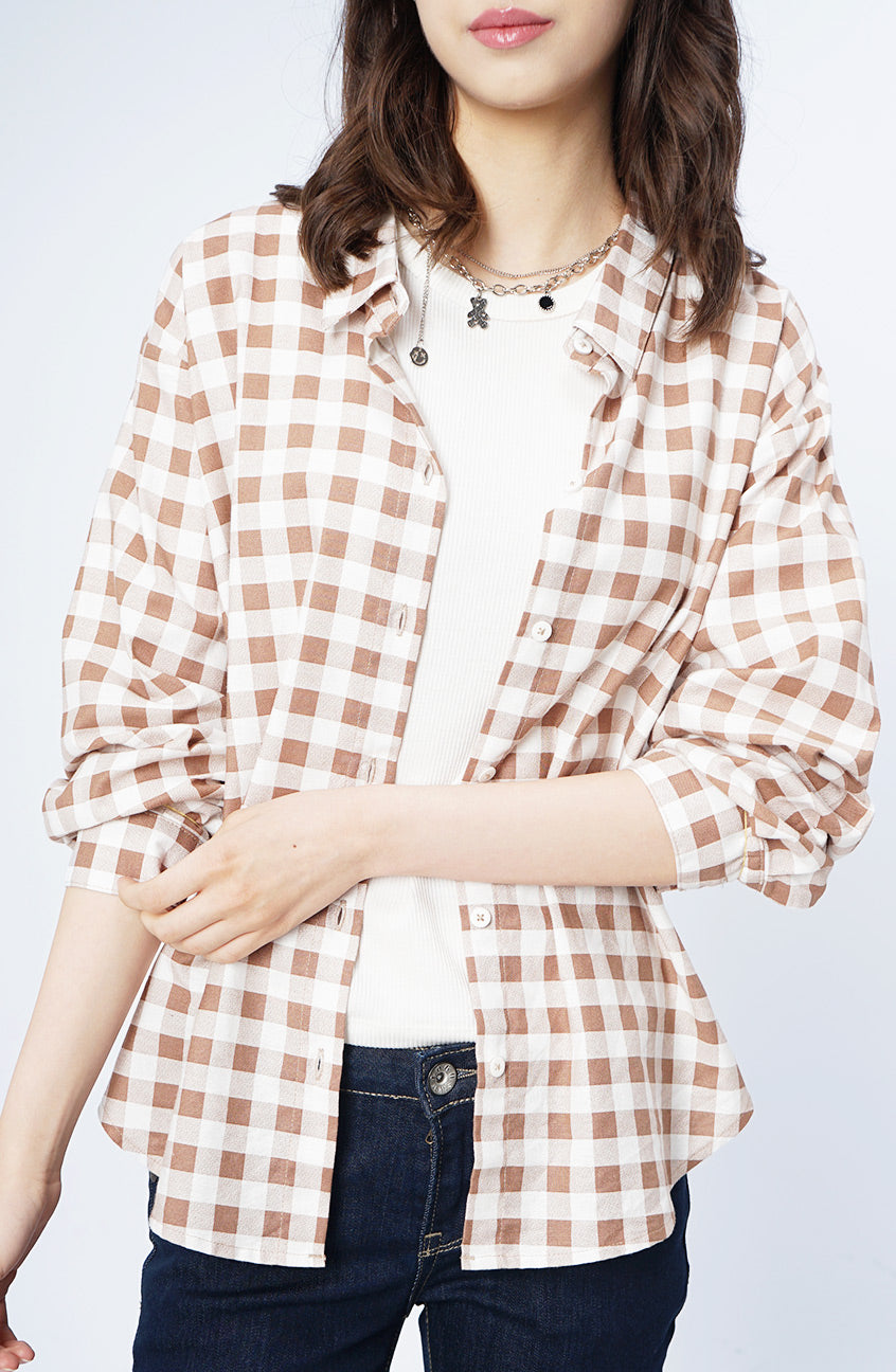 Kemeja Lengan Panjang Chary White Brown