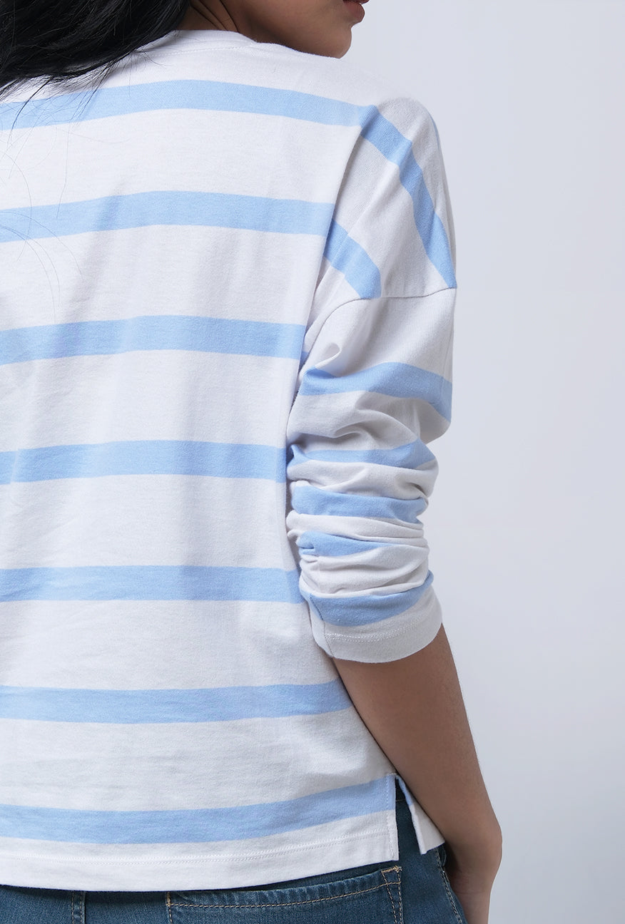 T-Shirt Lengan Panjang Godiva Blue White Stripe