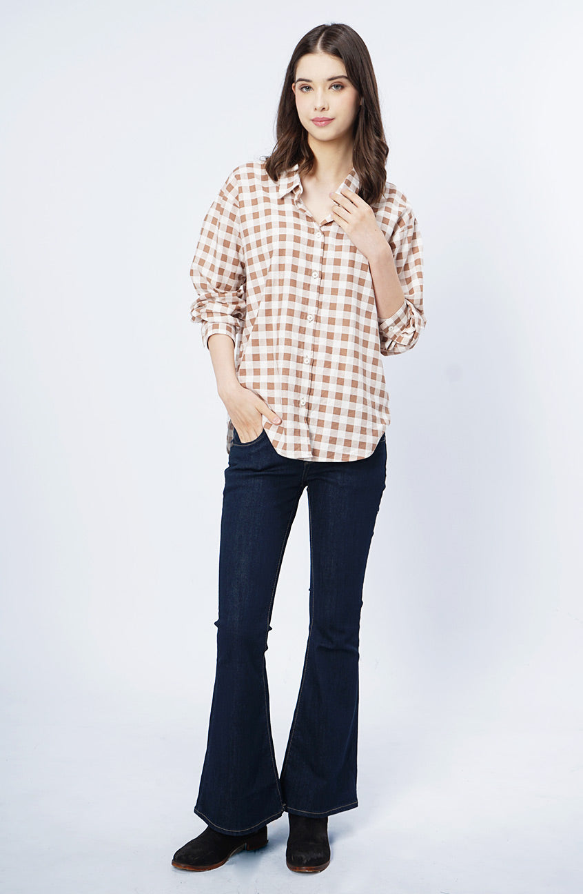 Kemeja Lengan Panjang Chary White Brown