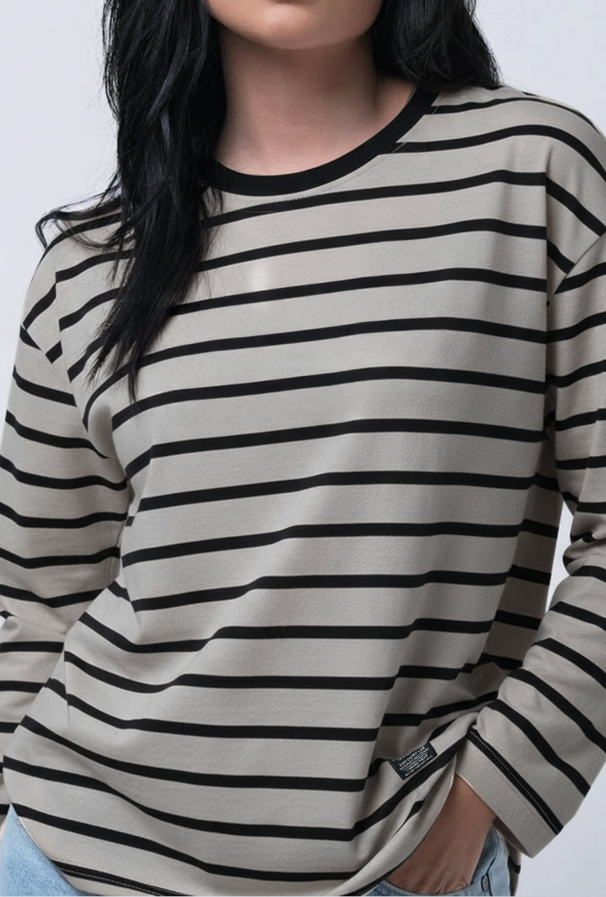 T-Shirt Lengan Panjang Shaz Khaki Black Stripe