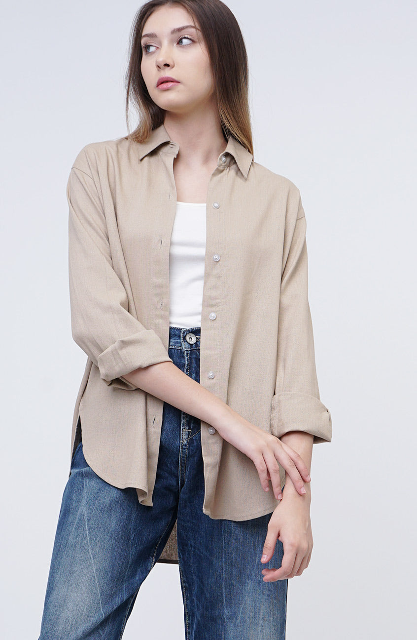 Kemeja Lengan Panjang Lindy Light Brown
