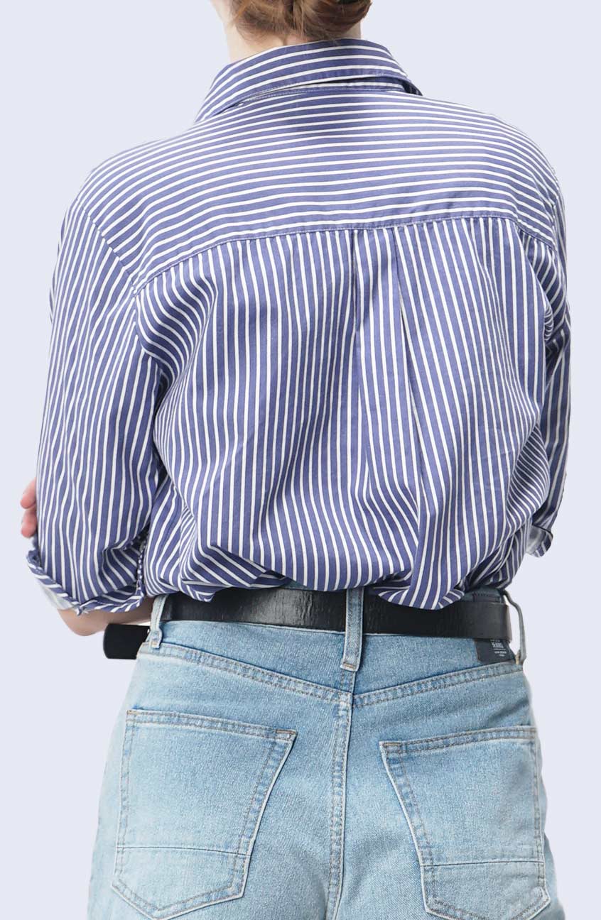 Kemeja Lengan Panjang Nadya Blue White