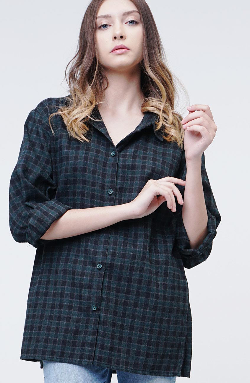 Kemeja Flanel Verena Green Black