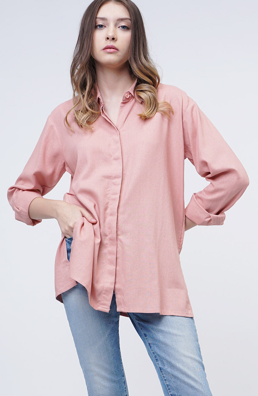 Kemeja Lengan Panjang Baina Pink